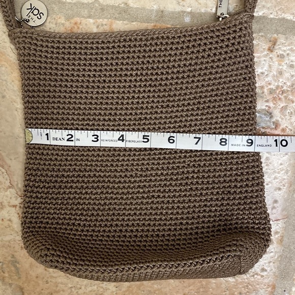 The Sak Double Handle Crochet Purse hand bag shoulder bag beige zipper top small - Picture 14 of 16